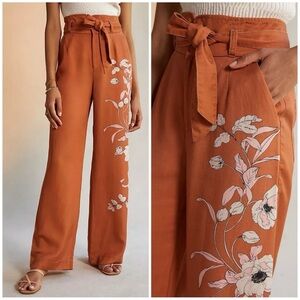 Anthropologie Belted Straight Wide Leg Pants